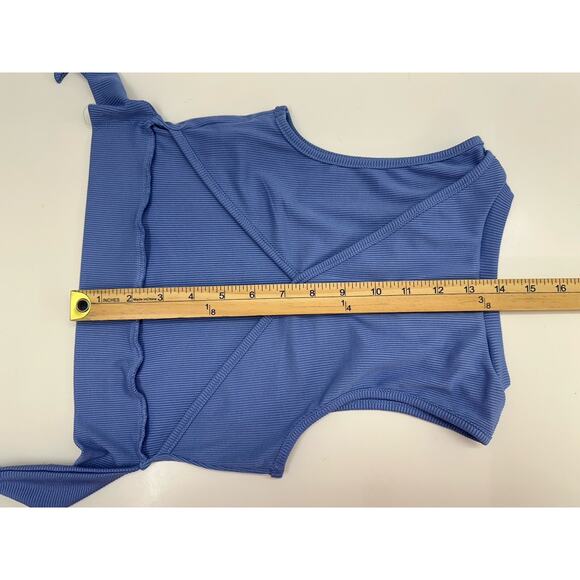 Shein Womens Tank Top Size Small Blue Ribbed Cropped Back Tie - Picture 11 of 13